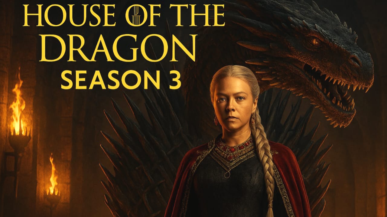 House of the Dragon Season 3 official poster with fire and dragons